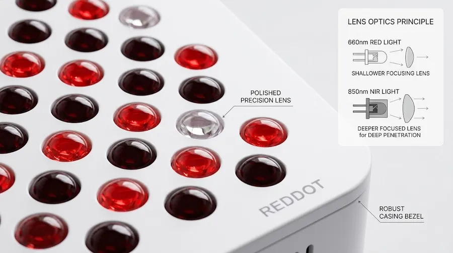 Close-up of LED array showing lens optics and build quality details — Near Infra