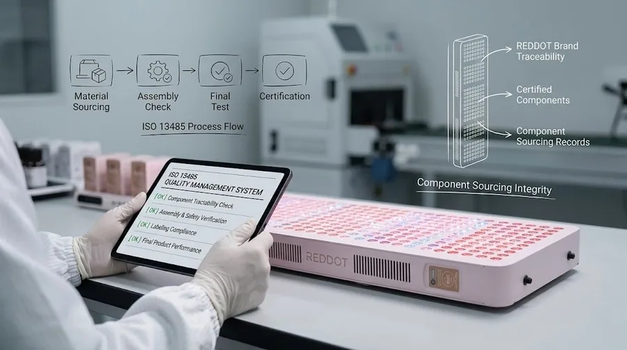 Factory floor inspection showing ISO 13485 quality management documentation — Do