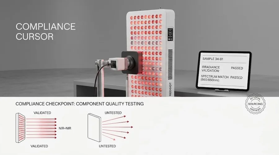 LED therapy component quality control testing checkpoint — red light therapy equ