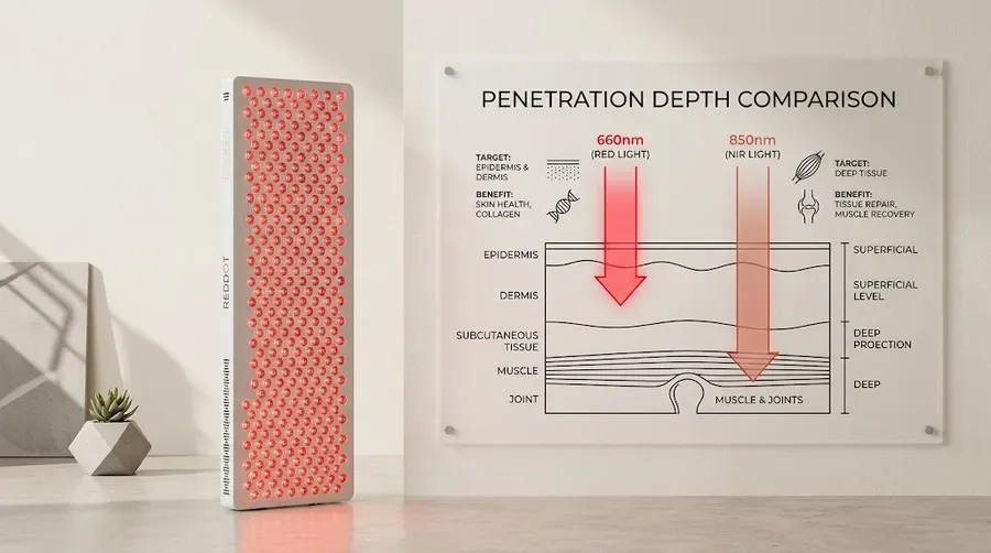 Light penetration depth diagram for Near Infrared Red Light Therapy Wavelength 6