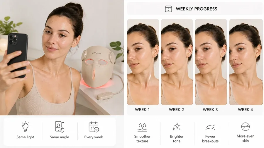 Person taking a weekly selfie in consistent lighting to track their skin progres