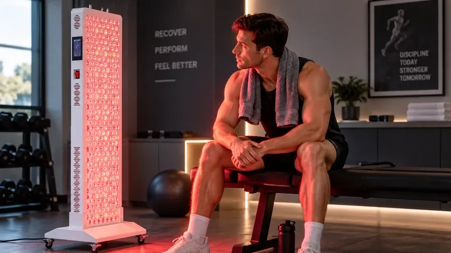 Athlete receiving near-infrared light therapy in a professional sports recovery