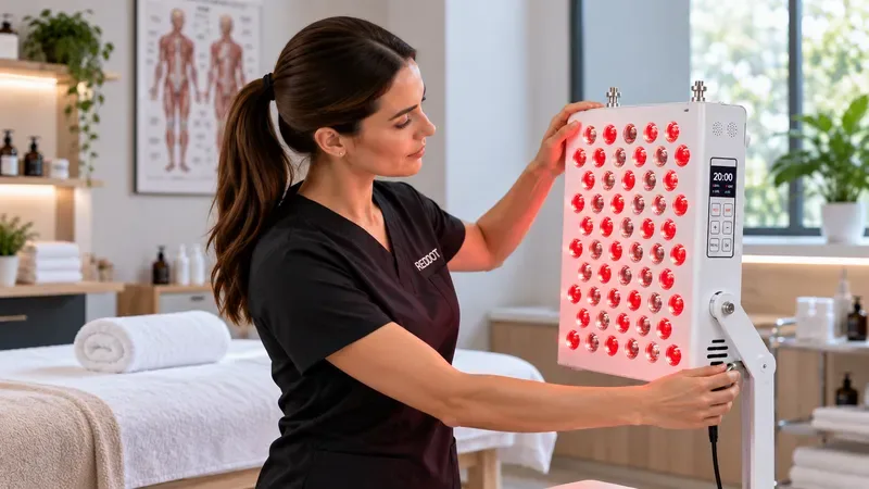 Certified light therapist adjusting panel lens angle — How to become a Certified