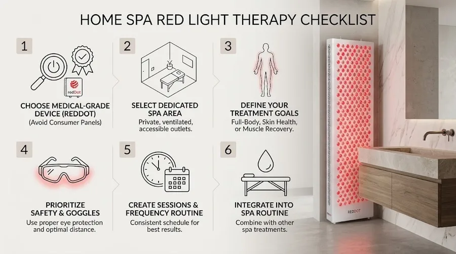 Checklist for adding red light therapy to a spa at home — How to add red light t
