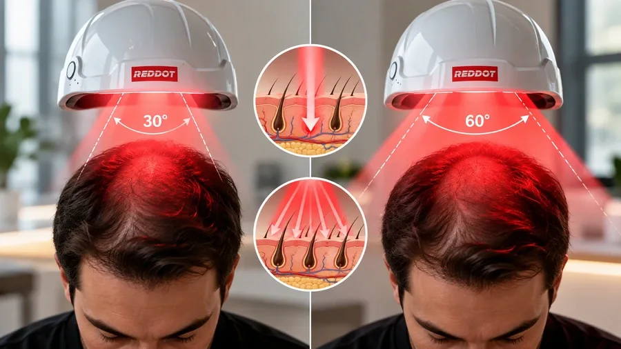 Comparison of lens angles showing how Can red light therapy reverse hair thinnin