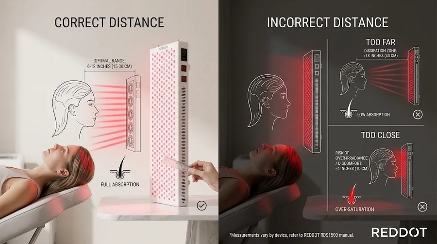 Correct versus incorrect treatment distance positioning — Red Light Therapy for