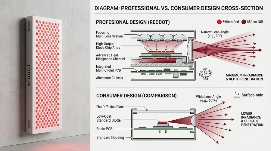 Cross-section diagram showing lens angle and diode components — Best red light t