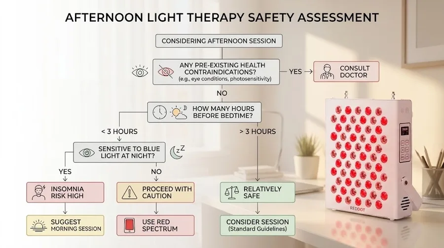 Decision flowchart for afternoon light therapy safety assessment — Light Therapy