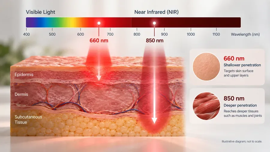 Electromagnetic spectrum diagram showing 660nm vs 850nm what is the difference r