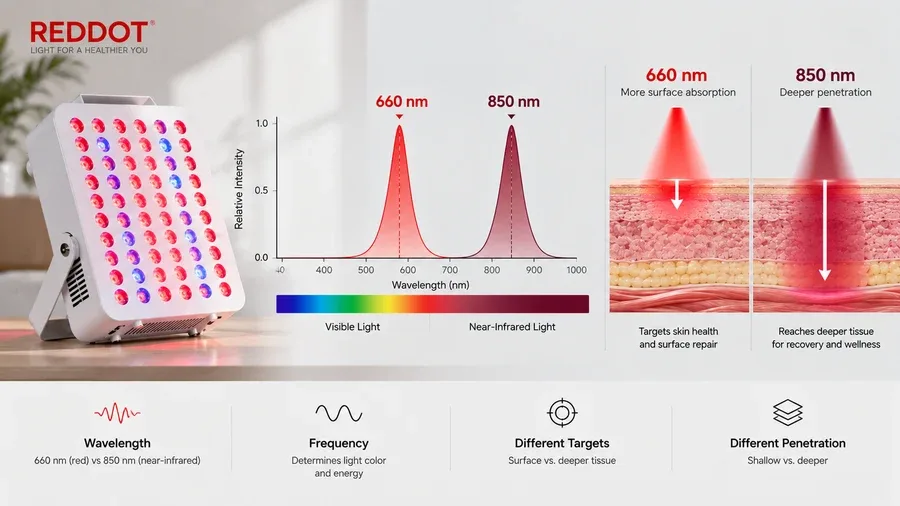 Electromagnetic spectrum diagram showing what is the difference between 660nm an