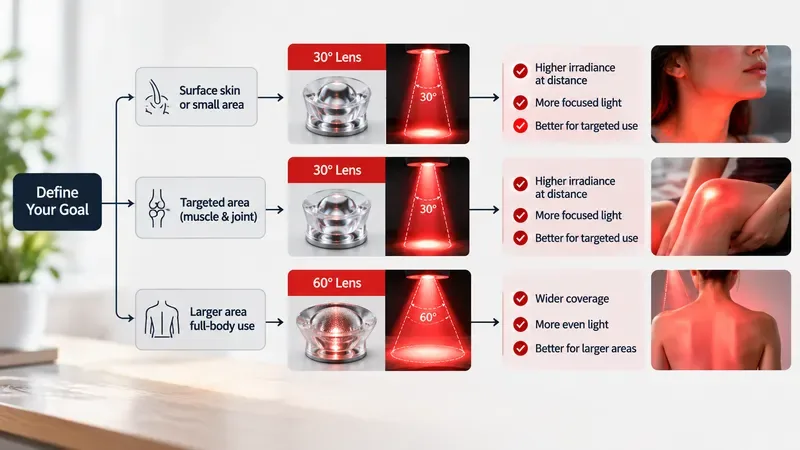 Flowchart showing evaluation criteria when comparing 30° vs 60° Lenses: How Beam