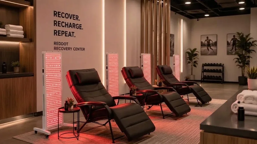 Modern recovery center interior with red light panels — How to add red light the