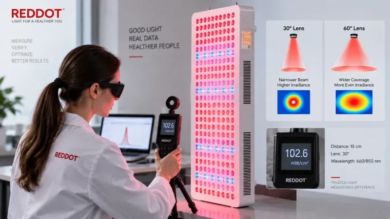 Practitioner measuring red light therapy panel output — What is a good irradianc