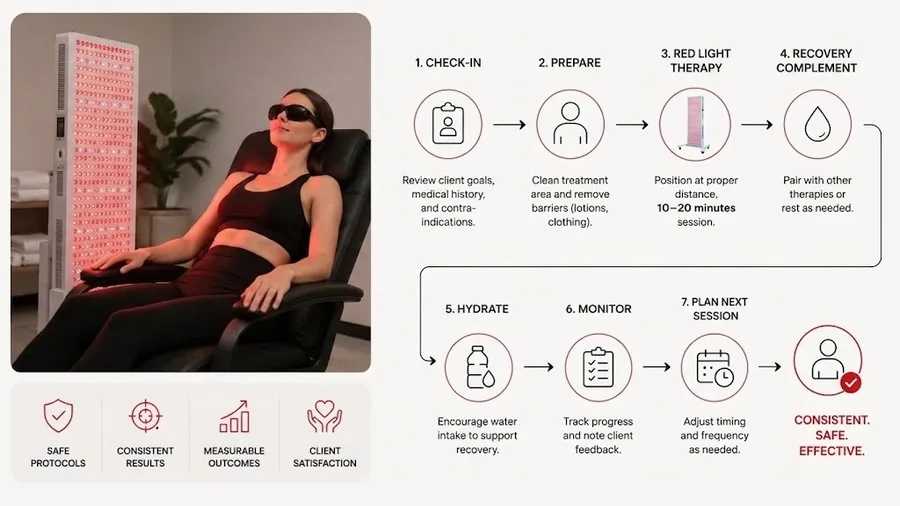Recovery appointment flowchart with red light therapy timing — How to add red li