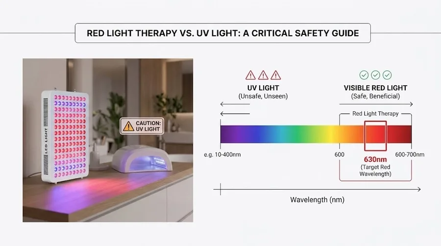 Red Light Therapy vs. UV Light: A Critical Safety Guide wavelength diagram
