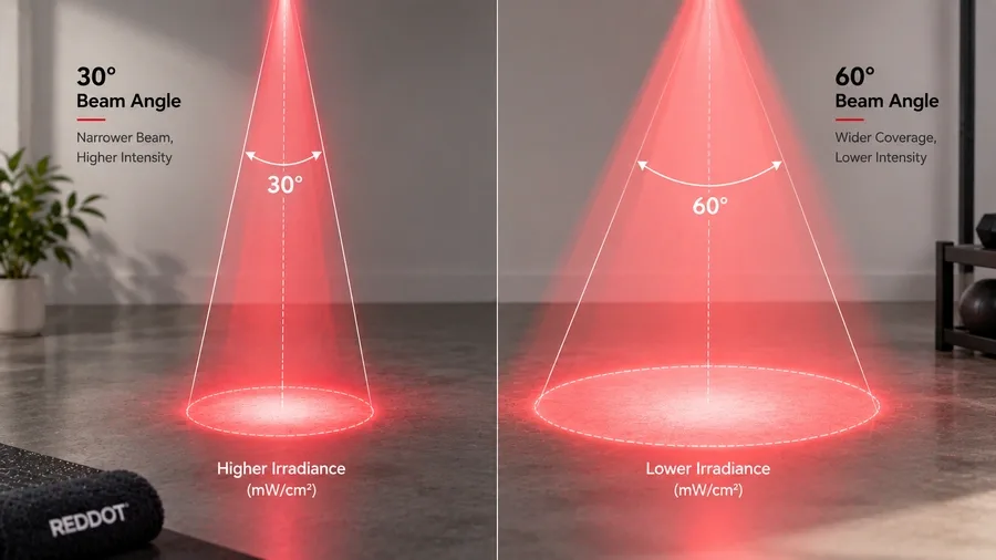 Side-by-side beam angle diagrams showing 30-degree versus 60-degree light spread