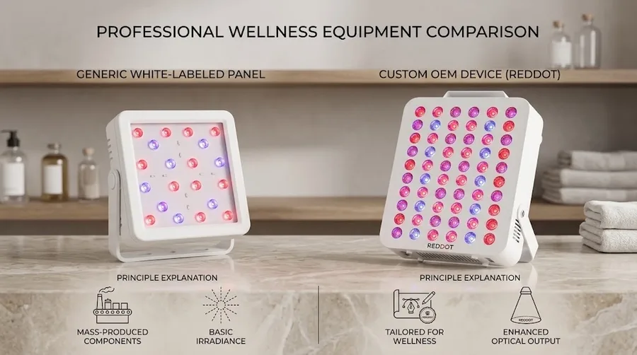 Side-by-side comparison of generic white-labeled panel and custom OEM device — B