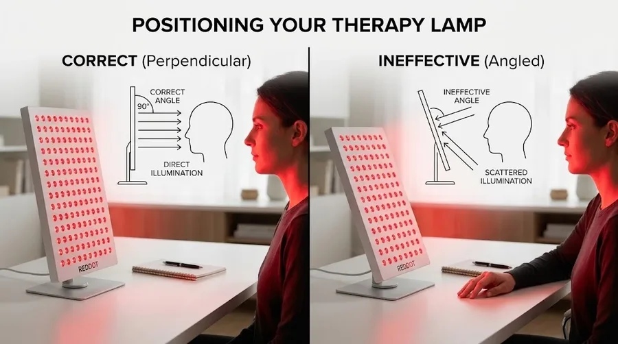 Split visual comparing correct perpendicular positioning versus angled ineffecti