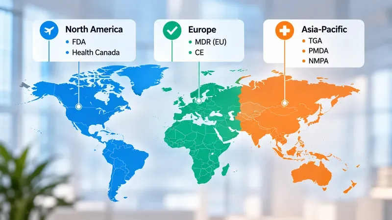 World map highlighting regional regulatory bodies and differing operator require